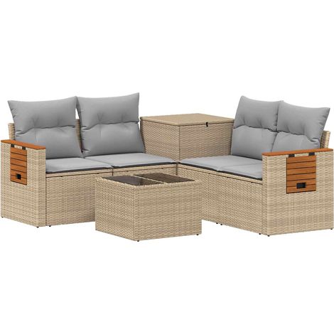 Sofa Set 6 stk. Beige und Hellgrau Polyrattan und Stahl vidaXL (1/5)