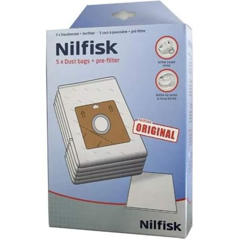 Nilfisk Set di 5 Sacchi per Polvere Bianco Grigio