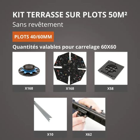 JOUPLAST – Kit para terraza 10 m² – Soportes regulables 40/60 mm