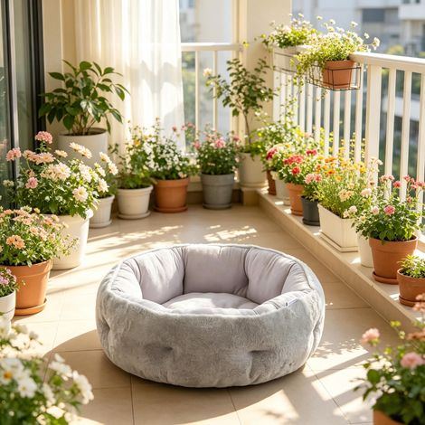 Panier rond réversible pour chat et petit chien, couchage intérieur avec rebord de soutien, literie douillette pour animaux de compagnie, taille compacte (1/5)