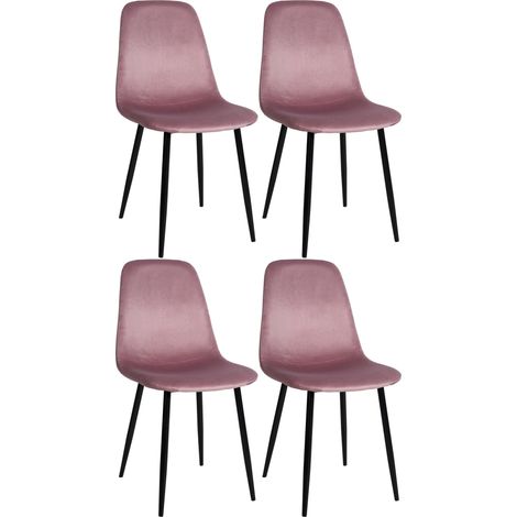 Set di 4 sedie da pranzo moderne di design con gambe in metallo nero e seduta in PVC rosa 100001828