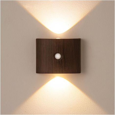 Lampe Magnétique LED Rechargeable Fini Noyer, 3 Couleurs, Capteur de Mouvement Sans Fil, Fixation Aimantée, Lot de 2, Éclairage d'Ambiance (1/5)