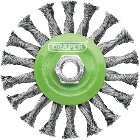 Draper TWIST SS Wire Wheel 115mm M14 Stainless Steel Twist-Knot Flat Wire Brush for Surface Cleaning and Rust Removal