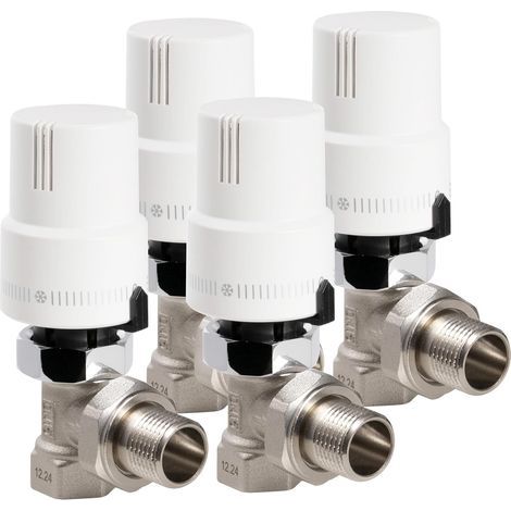 4-Piece Thermostatic Radiator Valve Set, 1/2 Inch Threaded Fitting, Liquid Probe, Frost Protection, EN215 Compliant, for Radiators (1/5)