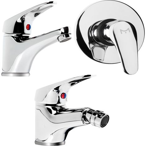 Tris rubinetti miscelatori bidet lavabo doccia ad incasso linea europa cromata