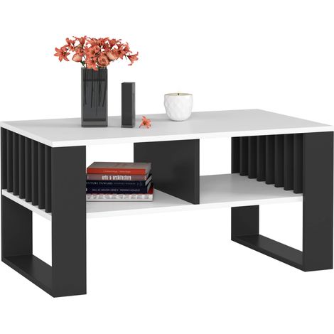 Mesa de centro ROCKFORD Blanco 92 cm con patas en color Negro 92x53x45 cm (1/5)