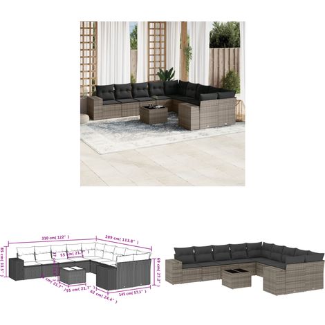 Salon de jardin 11 pcs avec coussins gris résine tressée - Ensemble Salon De Jardin - Meuble De Jardin - Salon Exterieur - Résine Tressée - Rotin Synthétique - Home & Living (1/3)