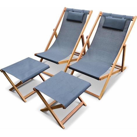 Pair of wooden deckchairs and footrests Anthracite 102x56x86 cm - Creus with footrests