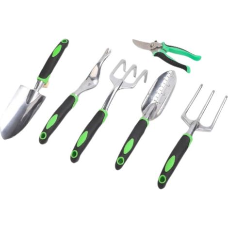 Ensemble d’outils de jardinage en alliage d’aluminium avec poignées en plastique, lot de 6 pièces, idéal pour planter, creuser et désherber, facile à transporter (1/5)