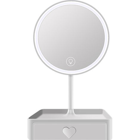 Miroir sur Pied Maquillage, Miroir Grossissant 5X avec Tiroir, 3 Couleurs de Lumière (1/5)