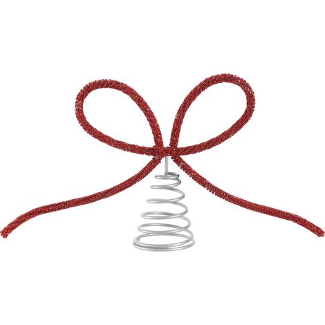 Bow - Christmas Tree Topper - Metal Rhinestone Decor - For Medium Large Trees - 18.5 x 28.5 cm - Red - 1 Piece (1/5)