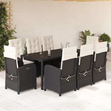 9-tlg. Garten-Essgruppe mit Kissen Schwarz Poly Rattan (1/5)