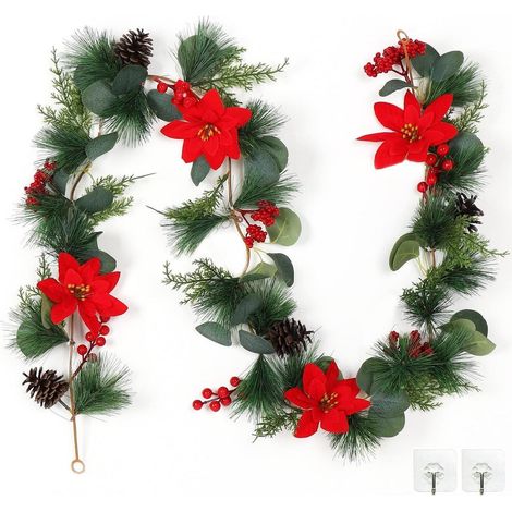 Künstliche Weihnachtsgirlande 170cm mit roten Beeren und Tannenzapfen (1/5)