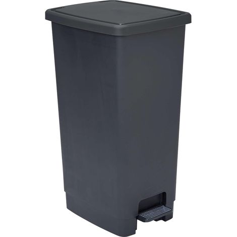 poubelle à pédale 40L, en plastique, noir et gris (1/4)