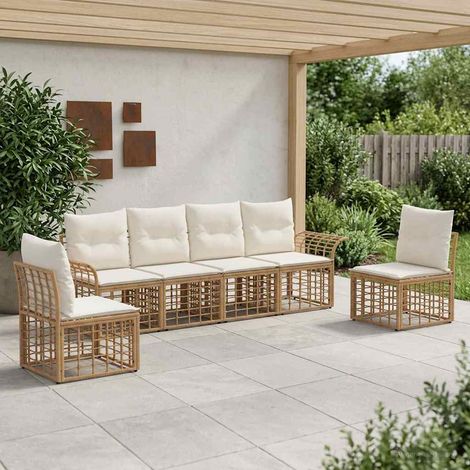 vidaXL  Outdoor Sofa Set  6 pcs Natural and Cream White Poly Rattan