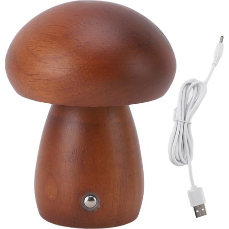 Ortviai Lampe de chevet en bois forme de champignon, rechargeable USB, tactile et dimmable – couleur noyer (1/5)