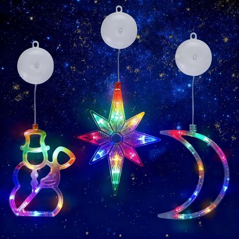 3 Pièces LED Lumière de Fenêtre de Noël Suspendue avec Ventouse, Deco Noel Fenetre Lumineux, Lumières de Ventouse de Noël Decoration Noel Lumineuse Interieur Maison de Balcon Fenêtre
