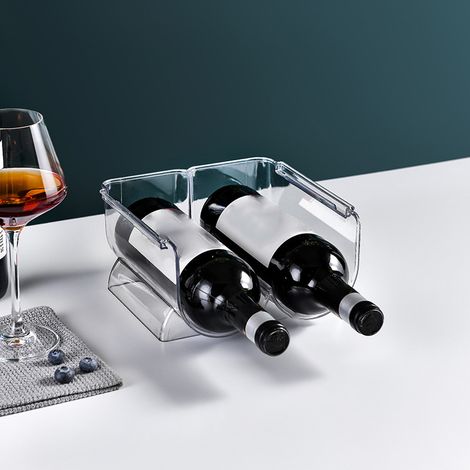Organisateur de vin empilable en plastique transparent, porte-bouteilles en forme d'ours d'eau, pour présenter 2 bouteilles à la maison. (1/5)