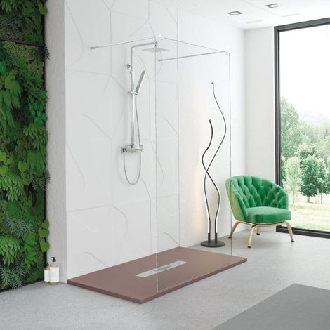 Walk In Duschwand MANACOR freistehend mit zwei Stabilisationsbügeln weiß- Glas 8mm / 90 cm