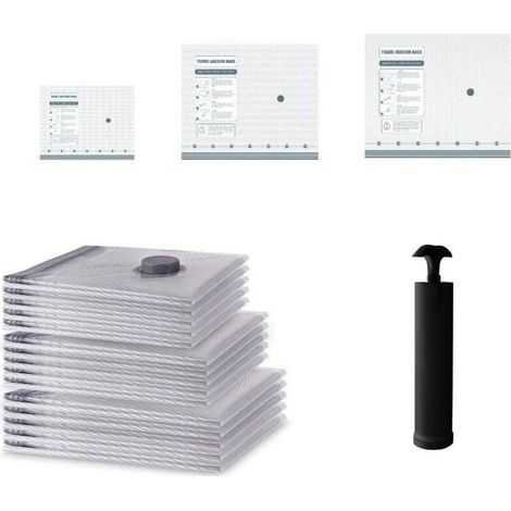 Set mit 12 Vakuum-Aufbewahrungsbeuteln und manueller Luftpumpe – PE/PA-Kompressionsbeutel für Reisen, Kleidung und Bettwäsche, 6/9/12/15 Stück (Größen S/M/L) (12 Stück + manuelle Pumpe) (1/5)