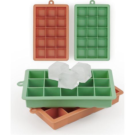 Bac à glaçons XXL - 6 glaçons géants par bac (12 glaçons au total) - Sans BPA - Démoulage facile - Compatible lave-vaisselle - Vert olive/Rouge minéral (1/5)