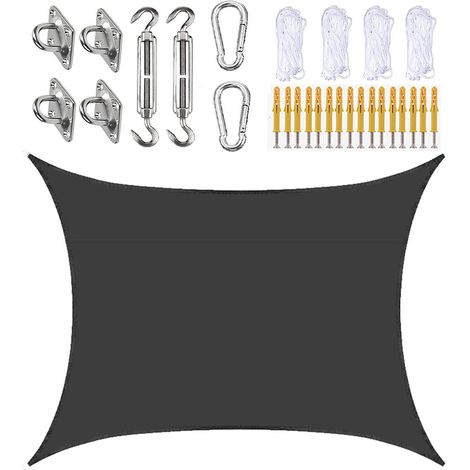 Toile d'ombrage rectangulaire 200x200CM avec corde et accessoires, taux d'ombrage de 95%,pour jardin, terrasse, abri voiture et pavillon (noir) (1/5)