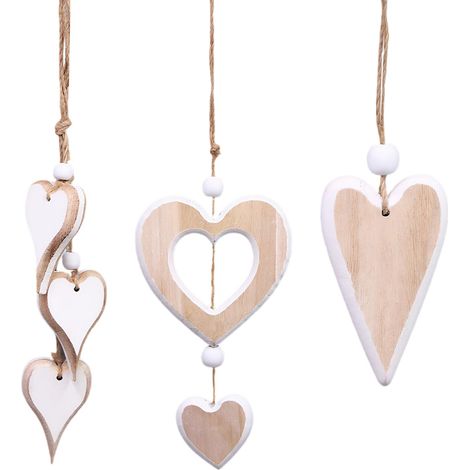 3PCS Suspension Cœur en Bois à Suspendre - Décoration d'amour en Bois pour Fenêtre, Mariage, Fête et Déco Murale - Cœurs Suspendus en Bois Naturel (1/5)