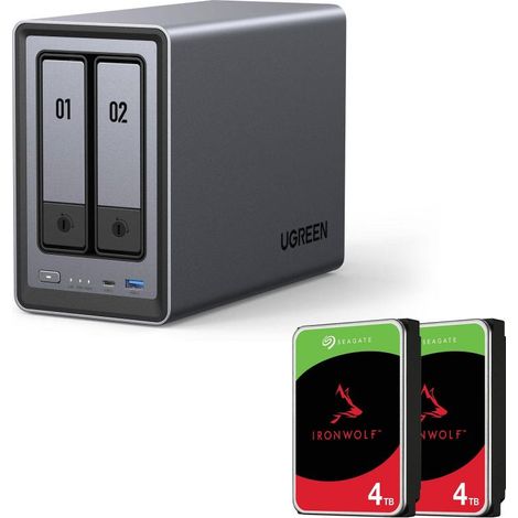 Sistema NAS Ugreen NASync DXP2800 de 2 bahías + disco duro SEAGATE de 8 TB (2 x 4 TB)