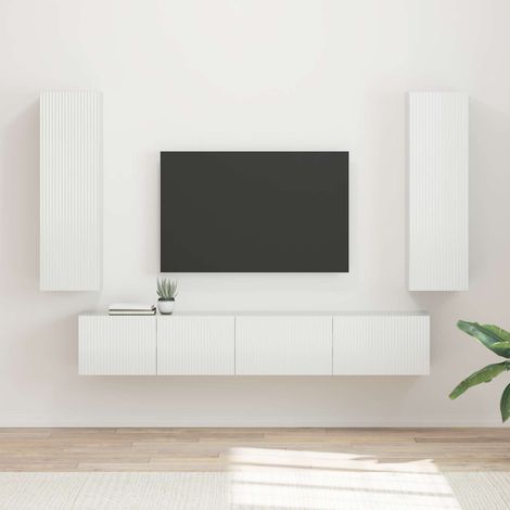 TV-Schrankset Wandmontiert 3 pcs Hochglanz Weiß Holzwerkstoff