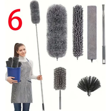 6 Pièces Plumeau Télescopique, Tête de Loup 25-252cm, Microfibre Lavable, Balai Toile d'Araignée, Pour Plafonds, Meubles, Stores (1/5)