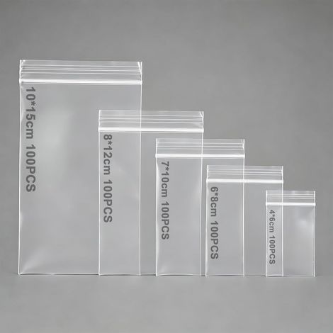 500 Clear Zip Bags, Plastic Zip Pouch, 5 Sizes (1/5)