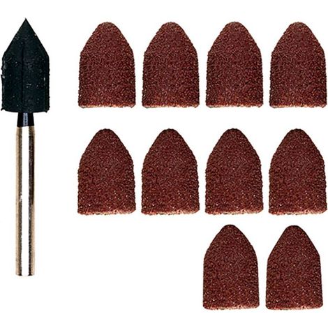 Proxxon – Lot de 10 abrasifs coniques en corindon Ø 9 mm – 5 grains 80/150 – Pour polissage acier et bois – Support inclus