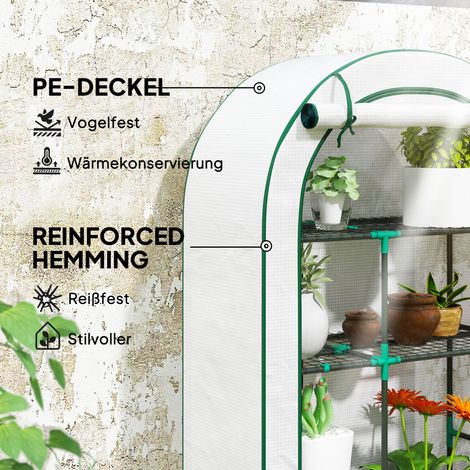Mini serre de jardin 4 étages avec housse plastique, mobile, porte enroulable, 100x45x160 cm, blanc (1/4)