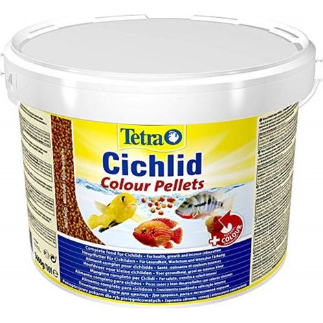 Tetra Cichlid Colour Pellets - Mangime per Pesci per Colori intensi e Brillanti, particolarmente per ciclidi con colorazione Rossa, Arancione e Gialla, Secchio da 10 l (1/2)