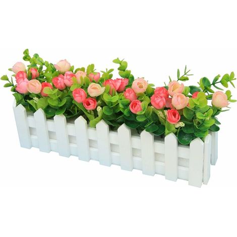 Roses Artificial Plants with Fence Fake Artificial Flowers with Pot Simulation Potted Plants Bonsai Artificial Flowers Artificial Plants Balcony Ornaments Decorations 30 7.5 17 cm - Pink (1/5)