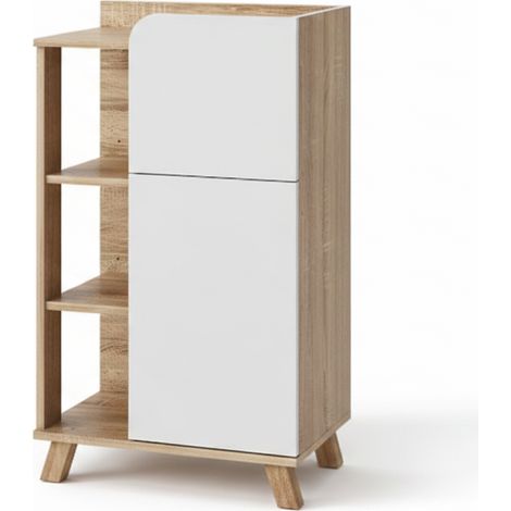 Meuble de rangement de salle de bain Karen, Sonoma/blanc, 50 x 90 cm avec porte et tiroir, Vicco (1/5)