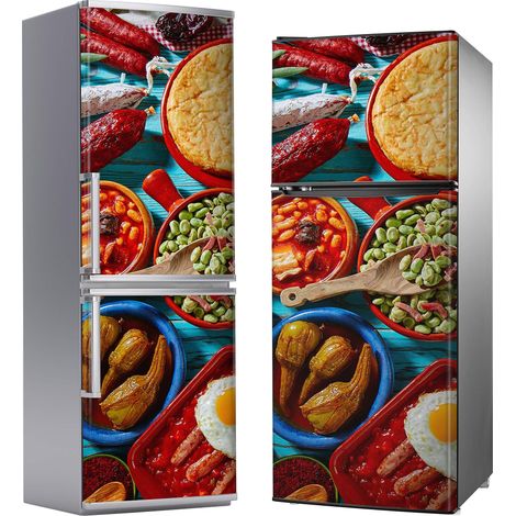 Aprint Decor Vinilo Adhesivo Decorativo para Nevera, Especial Libre De Burbujas, Comida Típica Española, 200cm x 70cm (1/5)