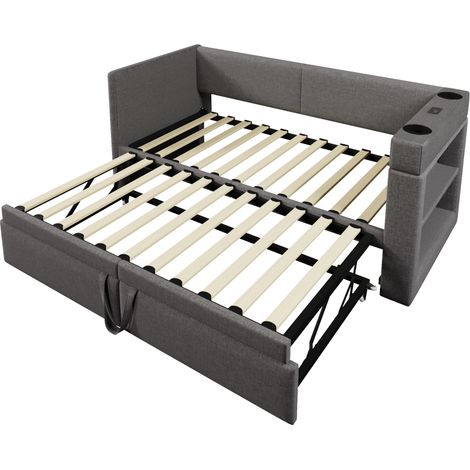 Cama nido tapizada 90x200 cm con cama extraíble, USB y Type-C, gris (1/5)