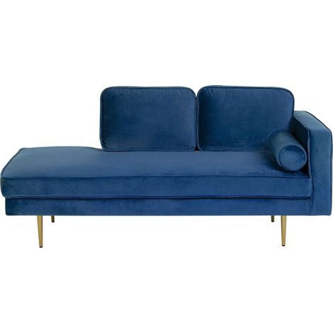 Chaise Longue Méridienne Côté Droit en Velours Bleu Foncé pour Salon Glamour Beliani