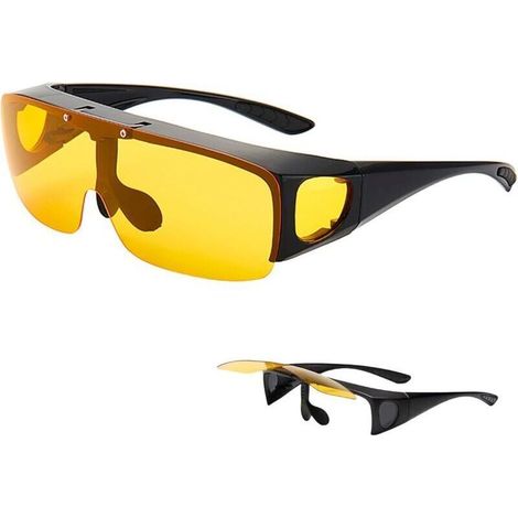 Lunettes Conduite de Nuit - Verres Réversibles pour Porteurs de Lunettes de Vue - Verres Jaunes Anti-Éblouissement, Monture Réglable, Design Unisexe pour Hommes et Femmes (1/5)