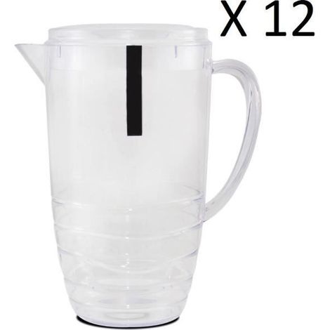 Lot de 12 pichet à anse, broc, carafe avec couvercle et bec, capacité 2.5 L- Diamètre 20-14 x Hauteur 24.4 cm -JUANIO (1/3)