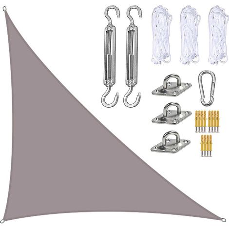 Voile d'ombrage imperméable 3 x 4 x 5 m, auvent triangulaire pare-soleil pour terrasse et piscine, avec kit de fixation Ns2Khaki (1/4)