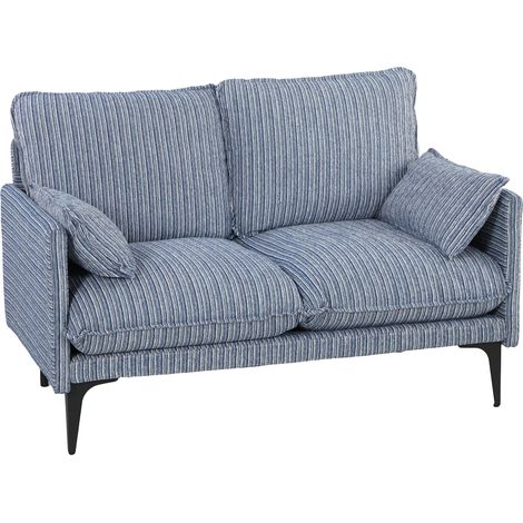 Divano 2 Posti 131x78x83 cm con Braccioli Imbottitura Spessa e 2 Cuscini in Tessuto Blu (1/5)