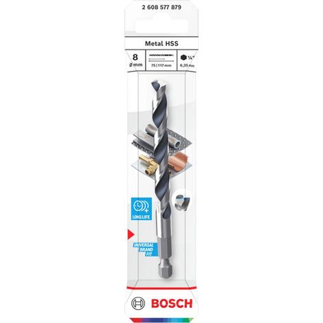 Bosch Metal-Spiralbohrer HSS, 8 x 75 x 117 mm, HEX 1/4 Schaft