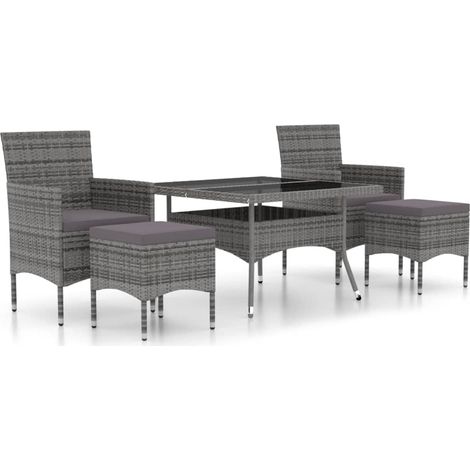 Maison Exclusive - Set Pranzo da Giardino 5 pz Polyrattan e Vetro Temperato Grigio