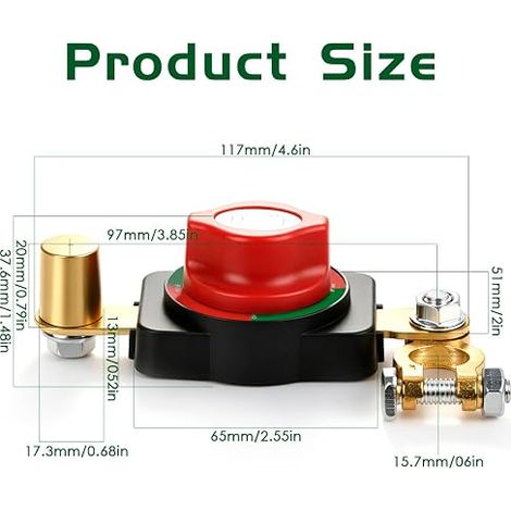 Coupe Circuit Batterie,Coupe Batterie en laiton Réglable, Interrupteurs de Batterie l'alimentation pour Voiture Camion Bateau Moto Bus Caravane et Yacht (1/2)