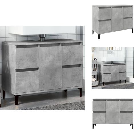 Meuble d'évier gris béton 80x33x60 cm bois d'ingénierie - Meuble De Lavabo - Meubles De Lavabo - Meuble Sous Lavabo - Meuble De Lavabo De Salle De Bain (1/5)