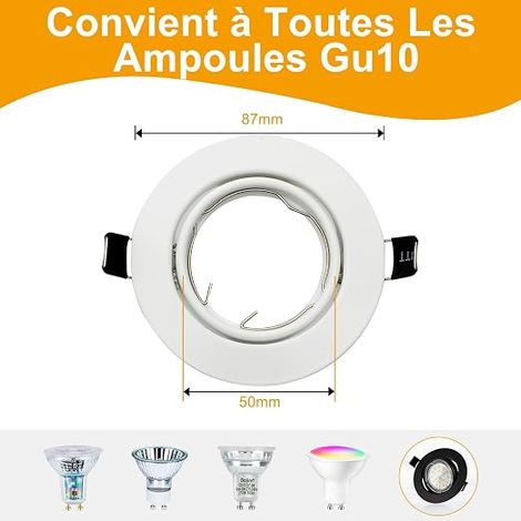 Support Spot Encastrable Orientable GU10 Rond Blanc (1/3)