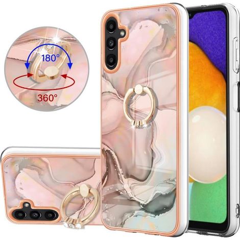 Custodia per Samsung Galaxy A54 5G, dotata di anello girevole a 360°, realizzata in silicone TPU antiurto con motivo marmorizzato.