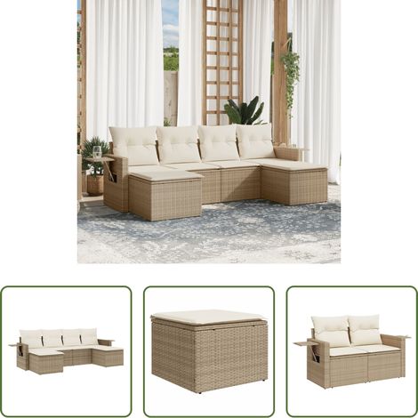 Gartensessel -  6-tlg. Garten-Sofagarnitur mit Kissen Beige Poly Rattan (1/5)